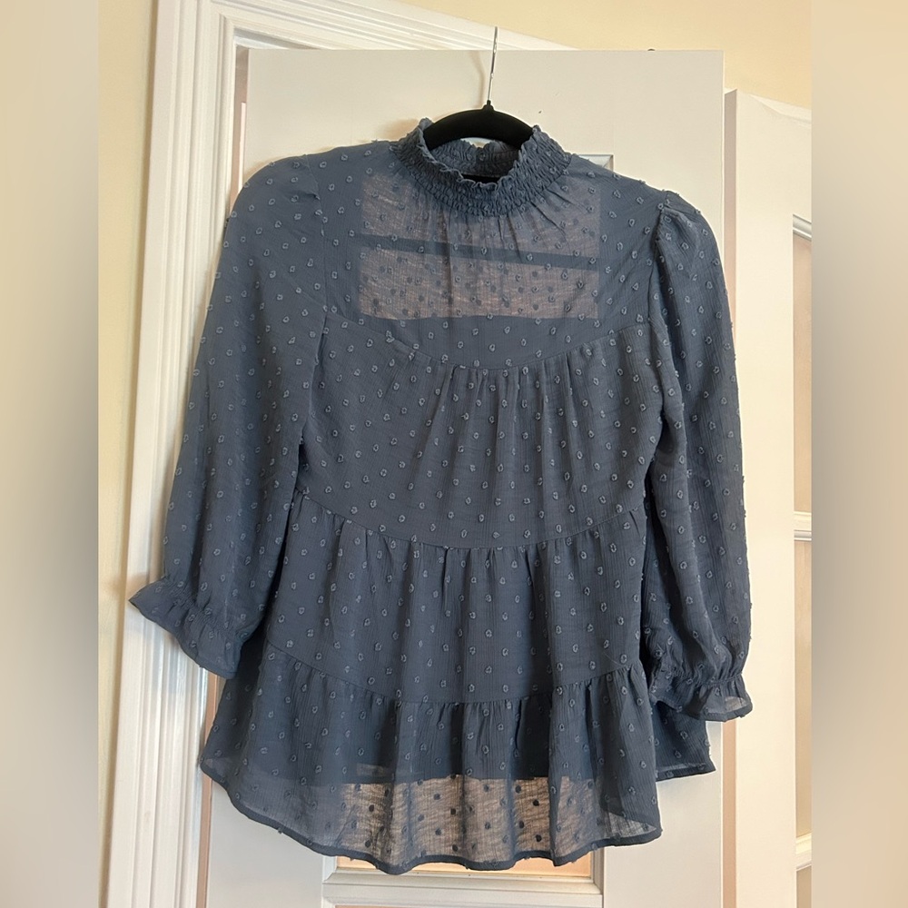 Monteau Blue Ruffle Neck Blouse S - Picture 5 of 9
